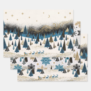 Mid Century Christmas Starry Night Wrapping Paper Sheets