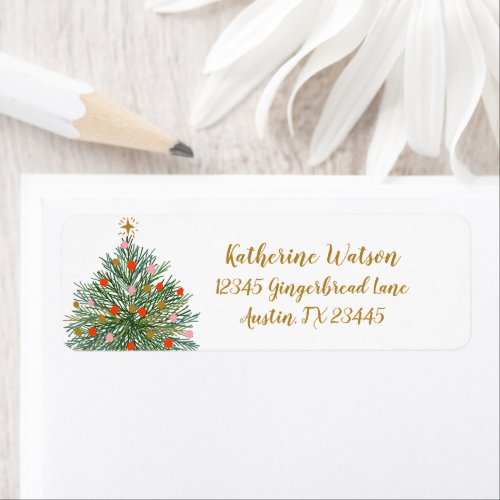 mid century christmas tree return address label