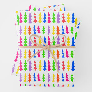 Mid Century Christmas Trees Multi Color Wrapping Paper Sheets