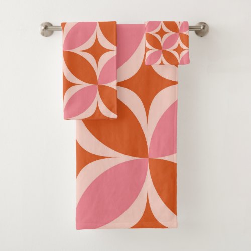 Mid Century Circle Starbursts pink and orange Bath Towel Set