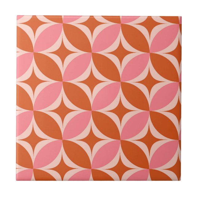 Mid Century Circle Starbursts pink and orange Ceramic Tile (Front)