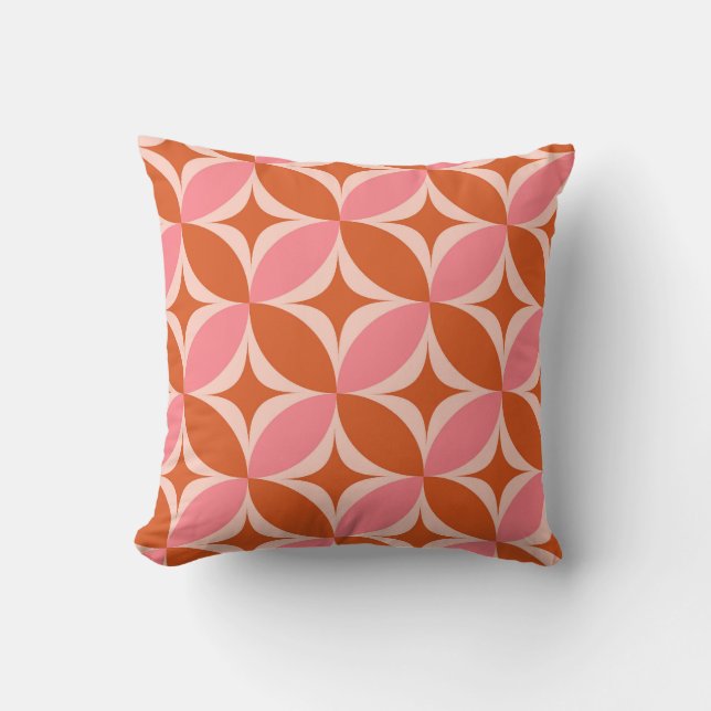 Mid Century Circle Starbursts pink and orange Throw Pillow (Front)