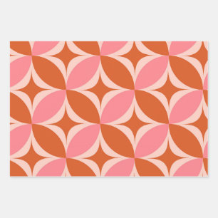 Mid Century Circle Starbursts pink and orange Wrapping Paper Sheets