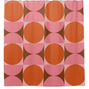 Mid century Circles and Half Circles Pink Orange Shower Curtain