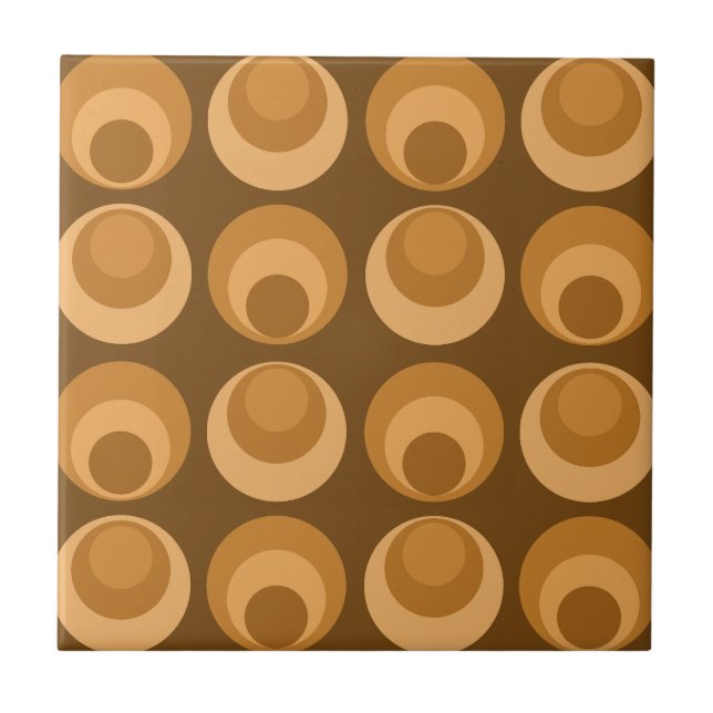 Mid Century Circles Burnt Orange Ceramic Tile (Front)