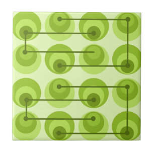 Mid Century Circles Chartreuse Ceramic Tile