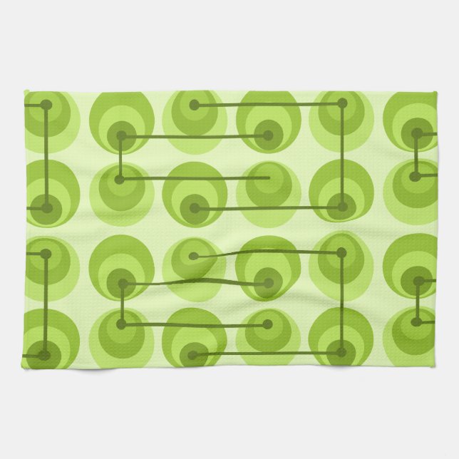 Mid Century Circles Chartreuse Kitchen Towel (Horizontal)