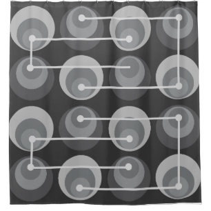 Mid Century Circles Dark Gray Shower Curtain