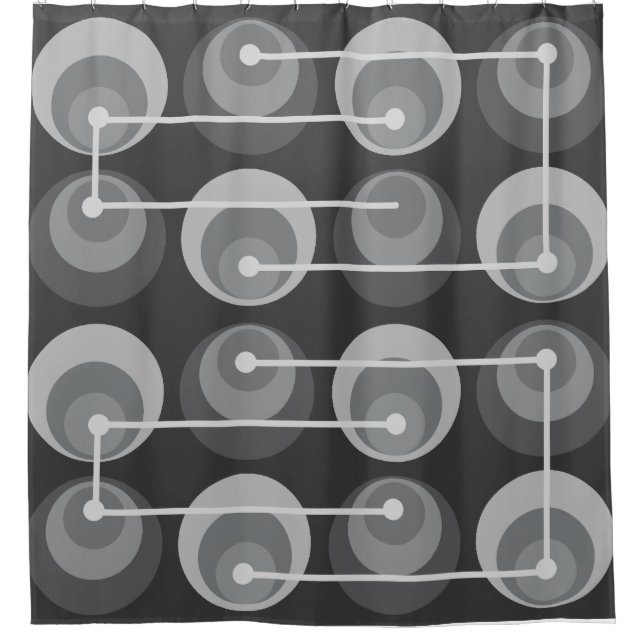Mid Century Circles Dark Gray Shower Curtain (Front)