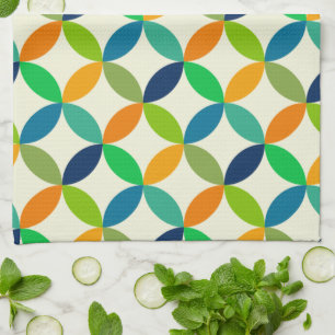 Mid Century Circles Green Blue Orange Pattern   Kitchen Towel