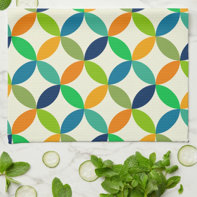 Mid Century Circles Green Blue Orange Pattern   Kitchen Towel (Folded)