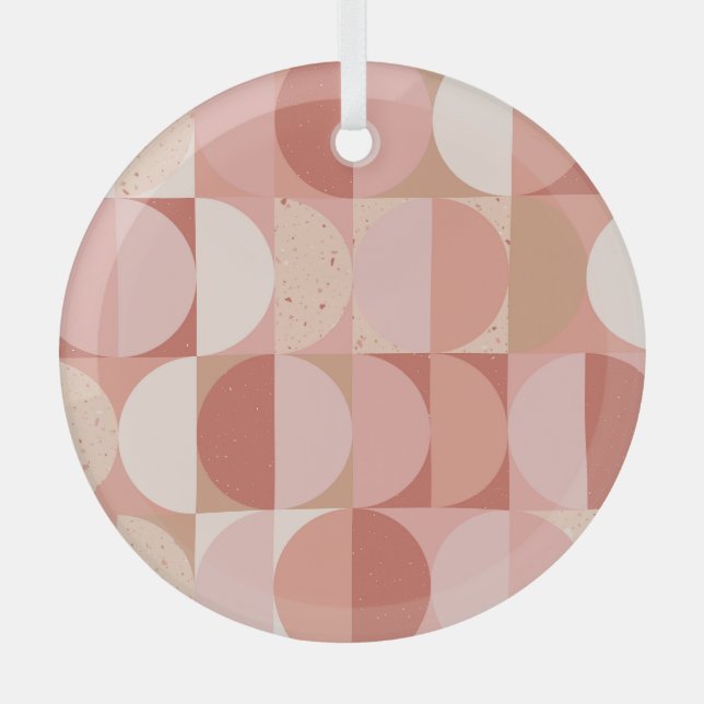Mid-Century Circles: Modern Geometric Pattern. Glass Ornament (Front)
