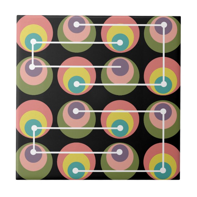 Mid Century Circles Multicolored Ceramic Tile (Front)