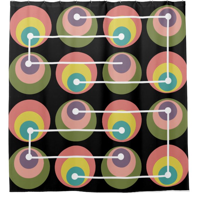 Mid Century Circles Multicolored Shower Curtain (Front)