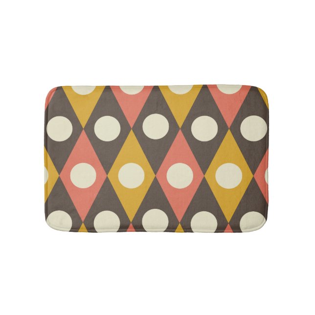 Mid Century Circles on Terracotta Mustard Diamonds Bath Mat (Front)