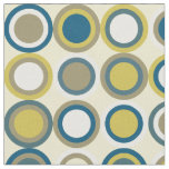 Mid Century Circles Pattern Blue Yellow Tan White Fabric
