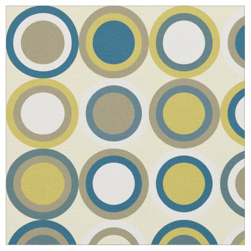 Mid Century Circles Pattern Blue Yellow Tan White Fabric