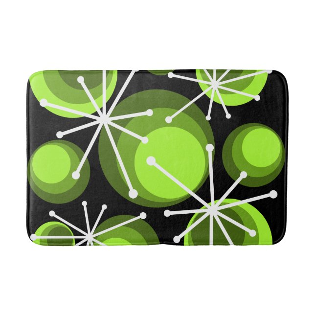 Mid Century Circles Starbursts Chartreuse Bath Mat (Front)