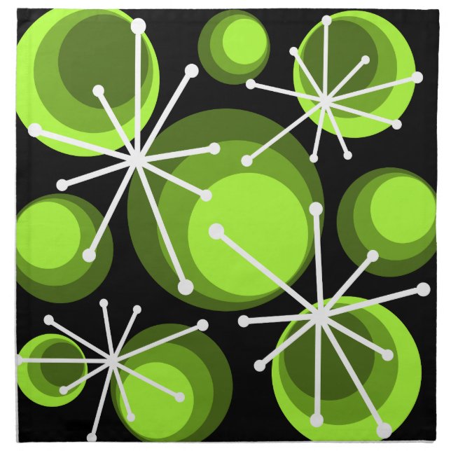 Mid Century Circles Starbursts Chartreuse Cloth Napkin (Front)