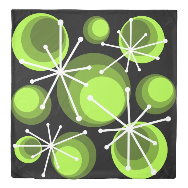Mid Century Circles Starbursts Chartreuse Duvet Cover (Front)