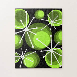Mid Century Circles Starbursts Chartreuse Jigsaw Puzzle