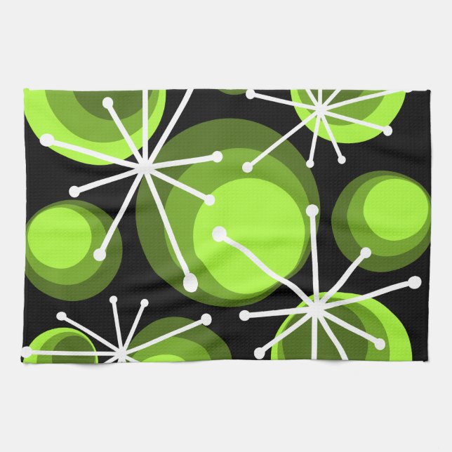 Mid Century Circles Starbursts Chartreuse Kitchen Towel (Horizontal)