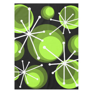 Mid Century Circles Starbursts Chartreuse Tablecloth