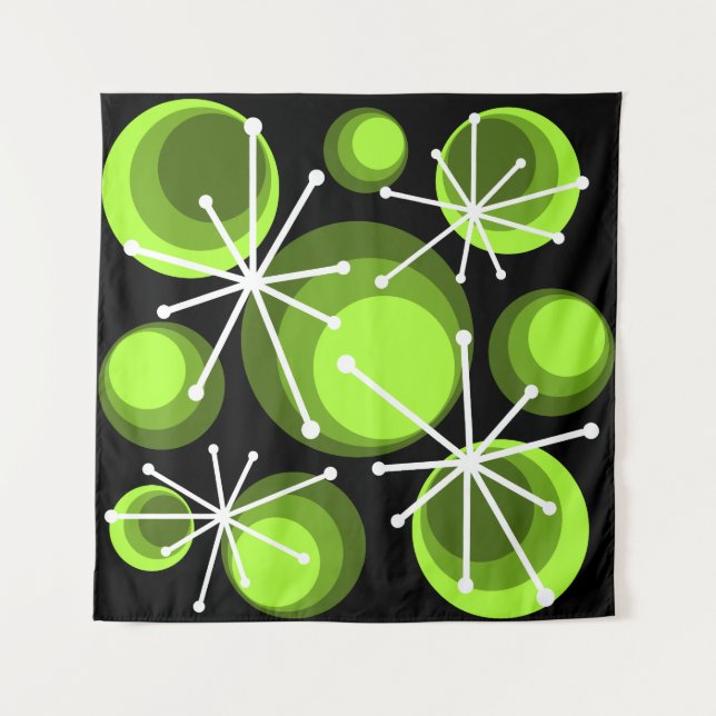 Mid Century Circles Starbursts Chartreuse Tapestry (Front)