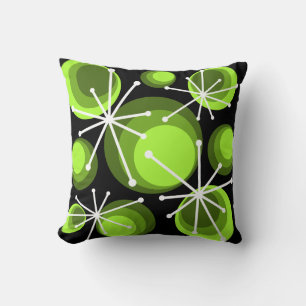 Mid Century Circles Starbursts Chartreuse Throw Pillow