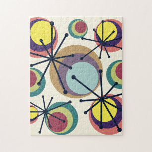 Mid Century Circles Starbursts Colorful Jigsaw Puzzle