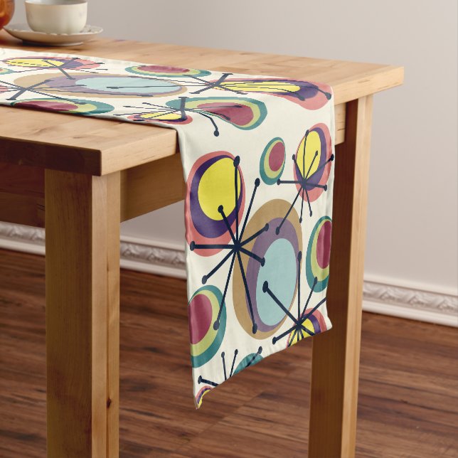 Mid Century Circles Starbursts Colorful Short Table Runner (In Situ)