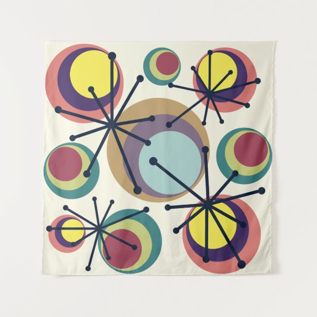 Mid Century Circles Starbursts Colorful Tapestry (Front)