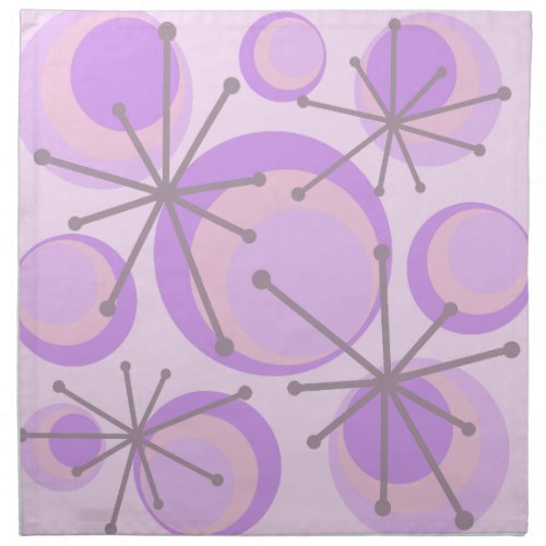 Mid Century Circles Starbursts Lavender Cloth Napkin
