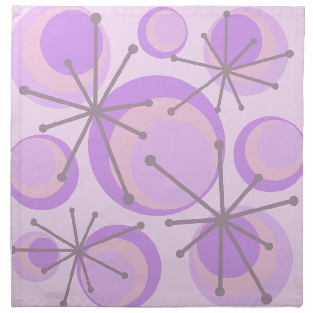 Mid Century Circles Starbursts Lavender Cloth Napkin (Front)