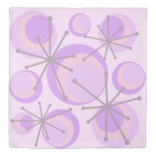 Mid Century Circles Starbursts Lavender Duvet Cover