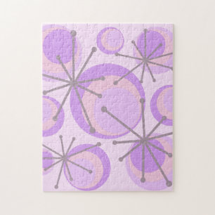 Mid Century Circles Starbursts Lavender Jigsaw Puzzle