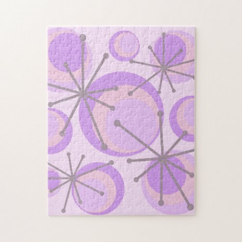 Mid Century Circles Starbursts Lavender Jigsaw Puzzle