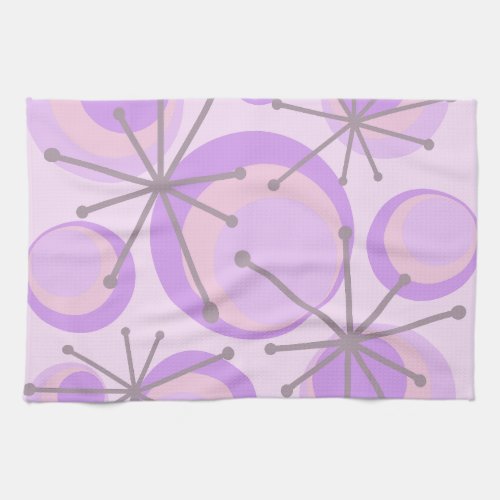 Mid Century Circles Starbursts Lavender Kitchen Towel
