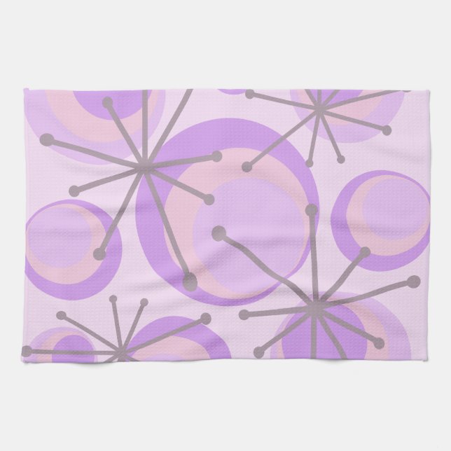 Mid Century Circles Starbursts Lavender Kitchen Towel (Horizontal)
