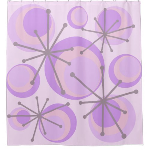 Mid Century Circles Starbursts Lavender Shower Curtain