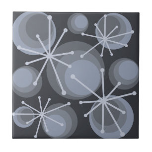 Mid Century Circles Starbursts Slate Ceramic Tile