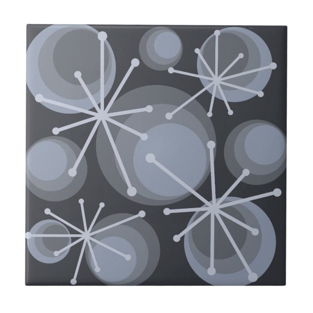 Mid Century Circles Starbursts Slate Ceramic Tile (Front)