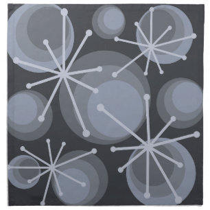 Mid Century Circles Starbursts Slate Cloth Napkin
