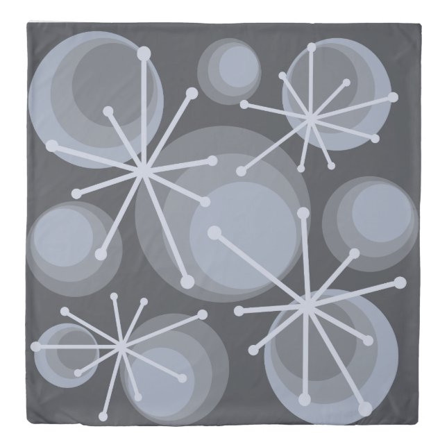 Mid Century Circles Starbursts Slate Duvet Cover (Front)