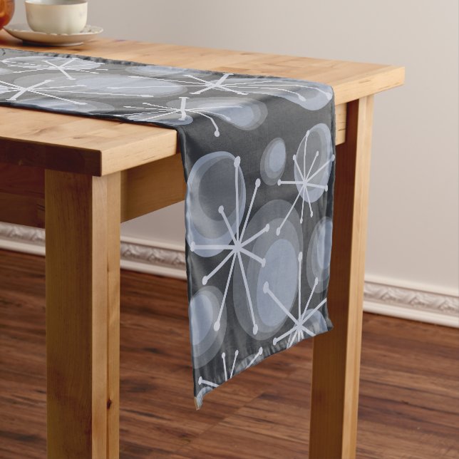 Mid Century Circles Starbursts Slate Short Table Runner (In Situ)