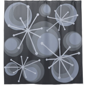 Mid Century Circles Starbursts Slate Shower Curtain