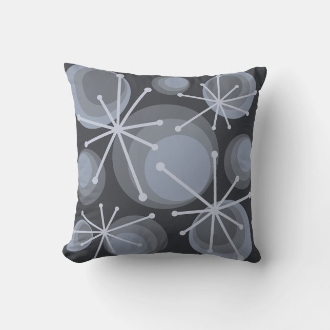 Mid Century Circles Starbursts Slate Throw Pillow (Front)