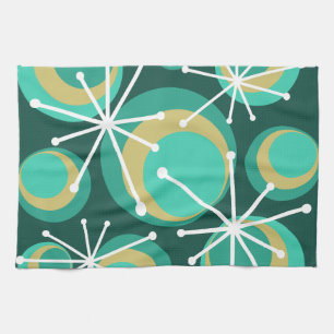 Mid Century Circles Starbursts Teal Kitchen Towel