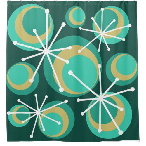 Mid Century Circles Starbursts Teal Shower Curtain