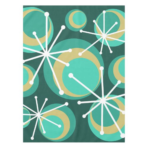 Mid Century Circles Starbursts Teal Tablecloth